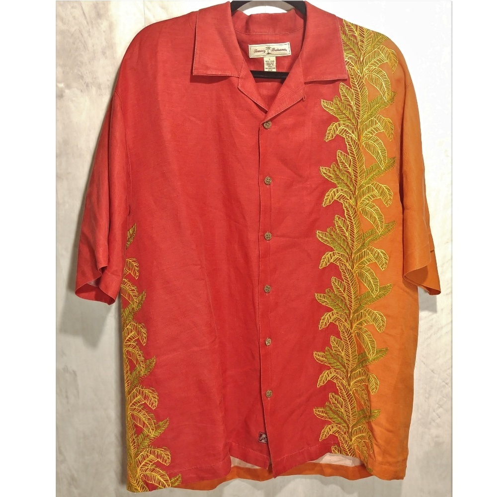 Tommy Bahama Linen/Silk Short sleeve Beach Hawaiian loose fitting Shirt Sz L